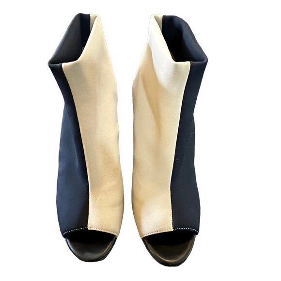 Vera Pelle Made In Italia Ankle Booties Black Cream Open Toe Festival Size 6.5‎ - Picture 1 of 10